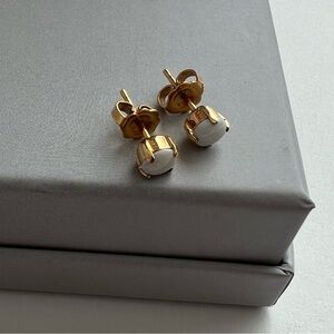 Vintage Yellow Gold Opal Dainty Stud Post Earrings